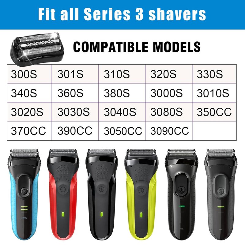 2 Pack Series3 21B Replacement Head Compatible with Braun S3 21B, Foil Shaver Replacement Compatible with Braun Electric Razor 3040s,300s,310s,320s,3050cc,3090cc,3010s,3030s, Etc.