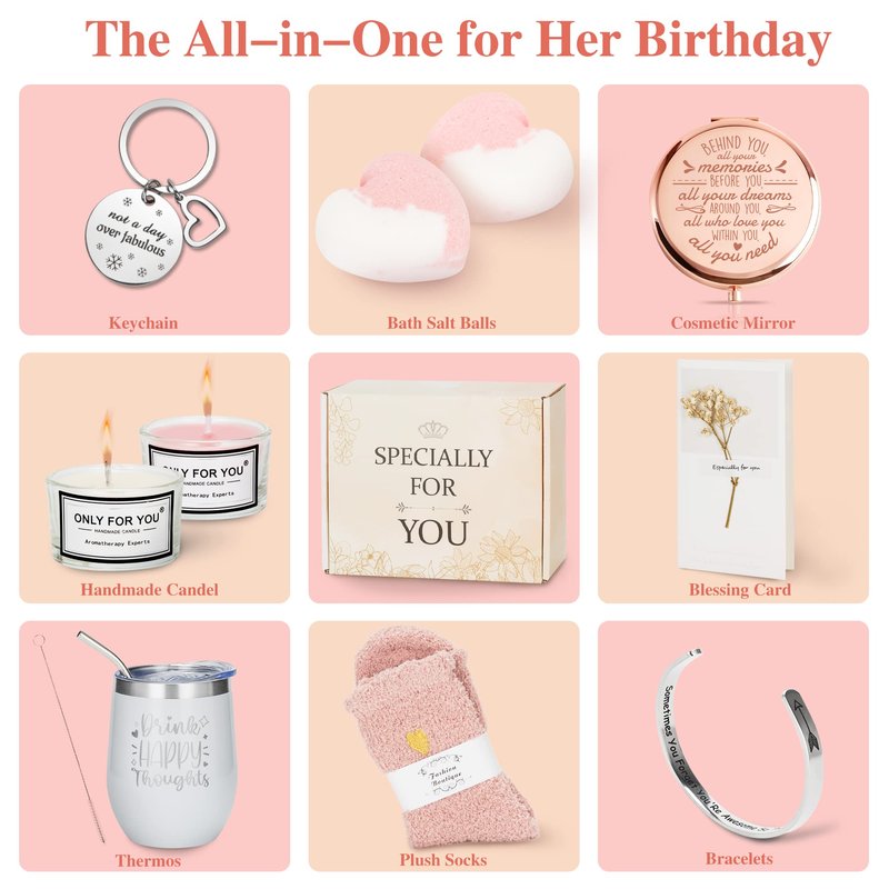 Jimi&Jimu Birthday Gifts for Women – Luxurious Gift Basket Self Care Gifts for Women – Premium SPA Gifts for Women for Sister, Best Friend, Birthday Gifts for Mom, Thank You Gifts