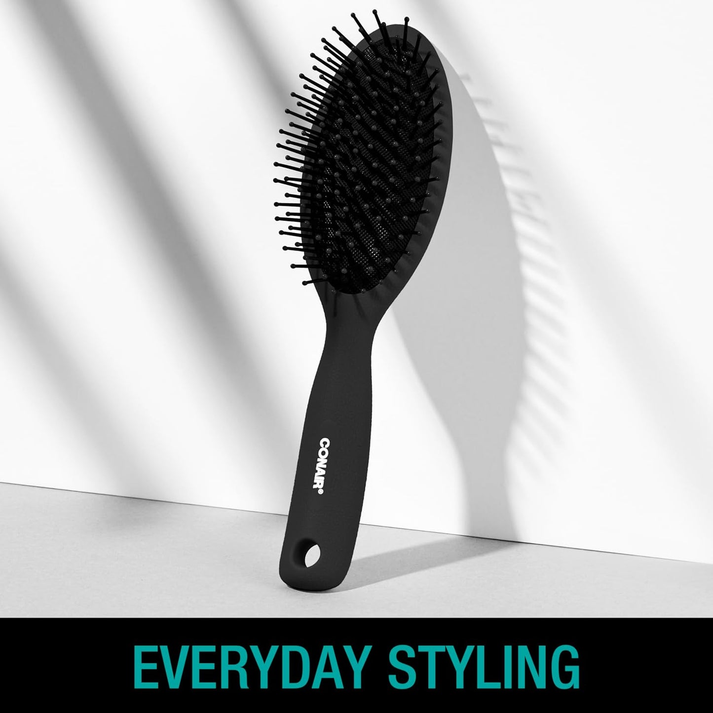 CONAIR Men Hair Brush, Men’s Detangler Brush for Everyday Brushing and All Hair Types, Flexible Cushion Base with Ball-Tipped Bristles Won’t Snag or Pull, Black