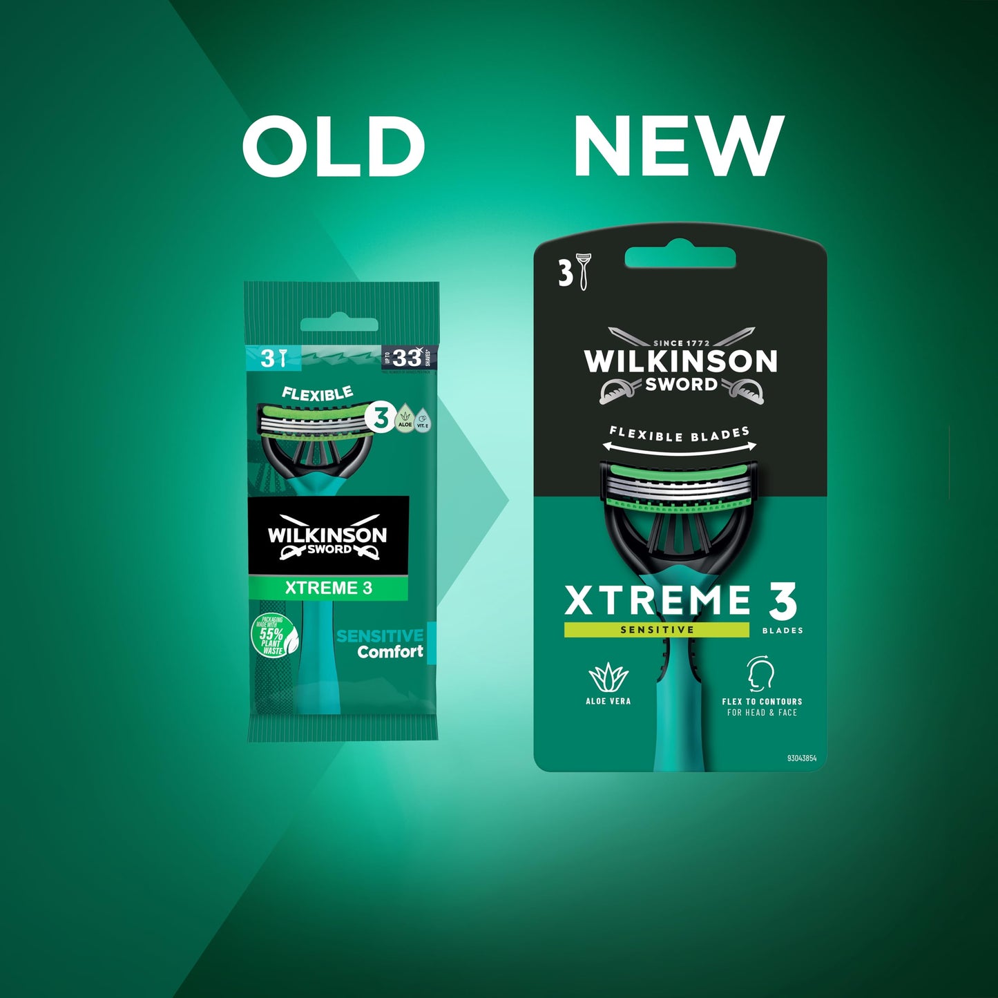 Wilkinson Sword Xtreme 3 Sensitive, Pack of 8 + 4 Disposable Razors with a Lubricating Band of Vitamin E and Aloe Vera, Optimal for Facial Care and Softness