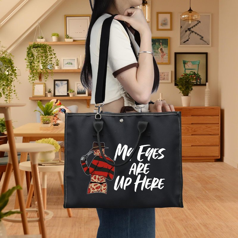 WZMPA Horror Movie Cosmetic Makeup Bag - Inspired Gift 'My Eyes Are Up Here' Zipper Pouch Bag For Movie Fans (Eyes Up Here BG)