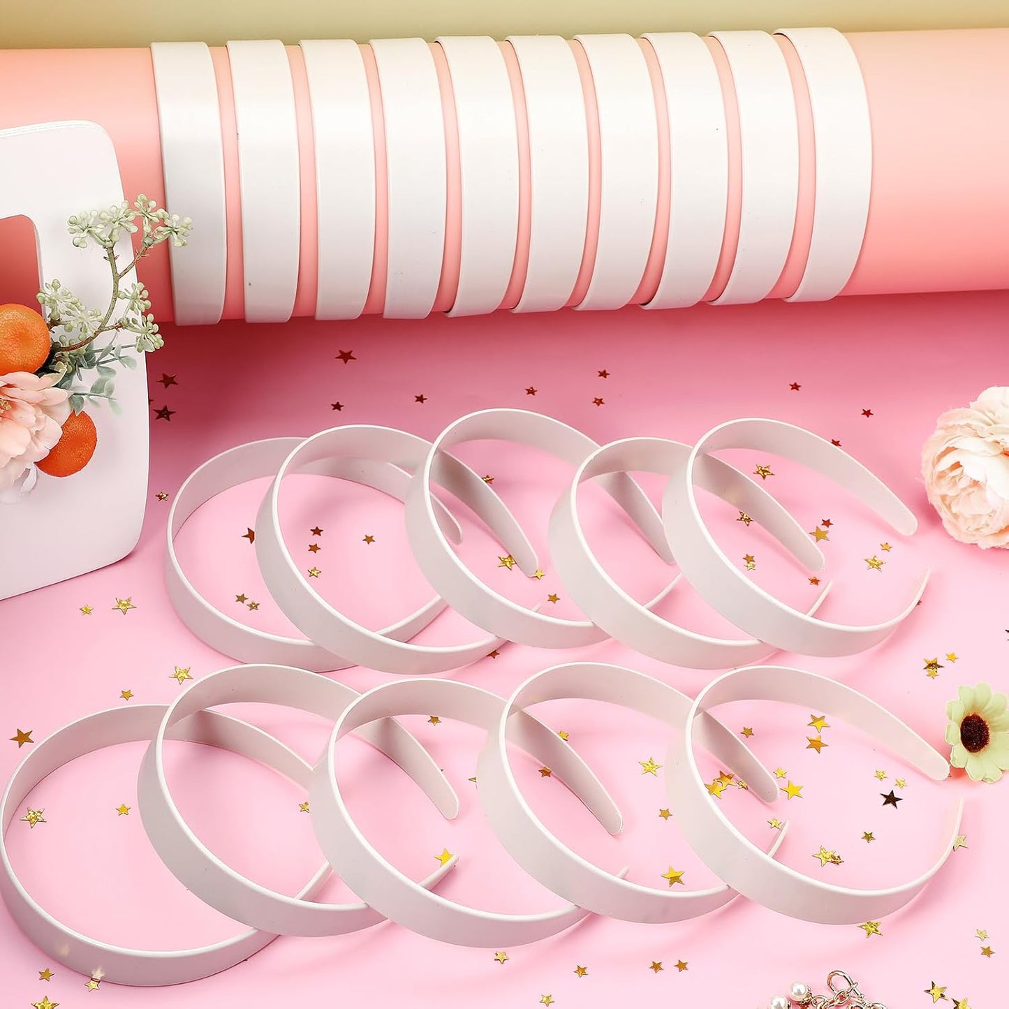 Plastic Headbands for Women - 100 Pcs Bulk No Teeth 1 Inch Wide | DIY Craft Hair Accessories, White