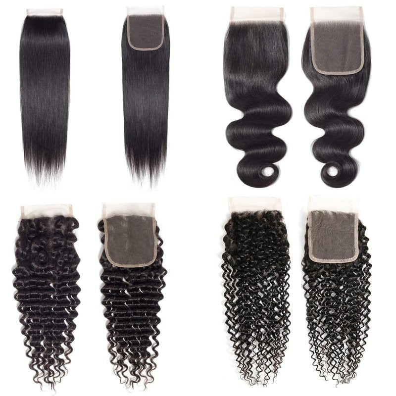 4x4 Deep Wave Closure 18 inch Free Part Brazilian Lace Closure Virgin Human Hair Natural Black 180% Density (4x4-Deep Wave, 18inch)