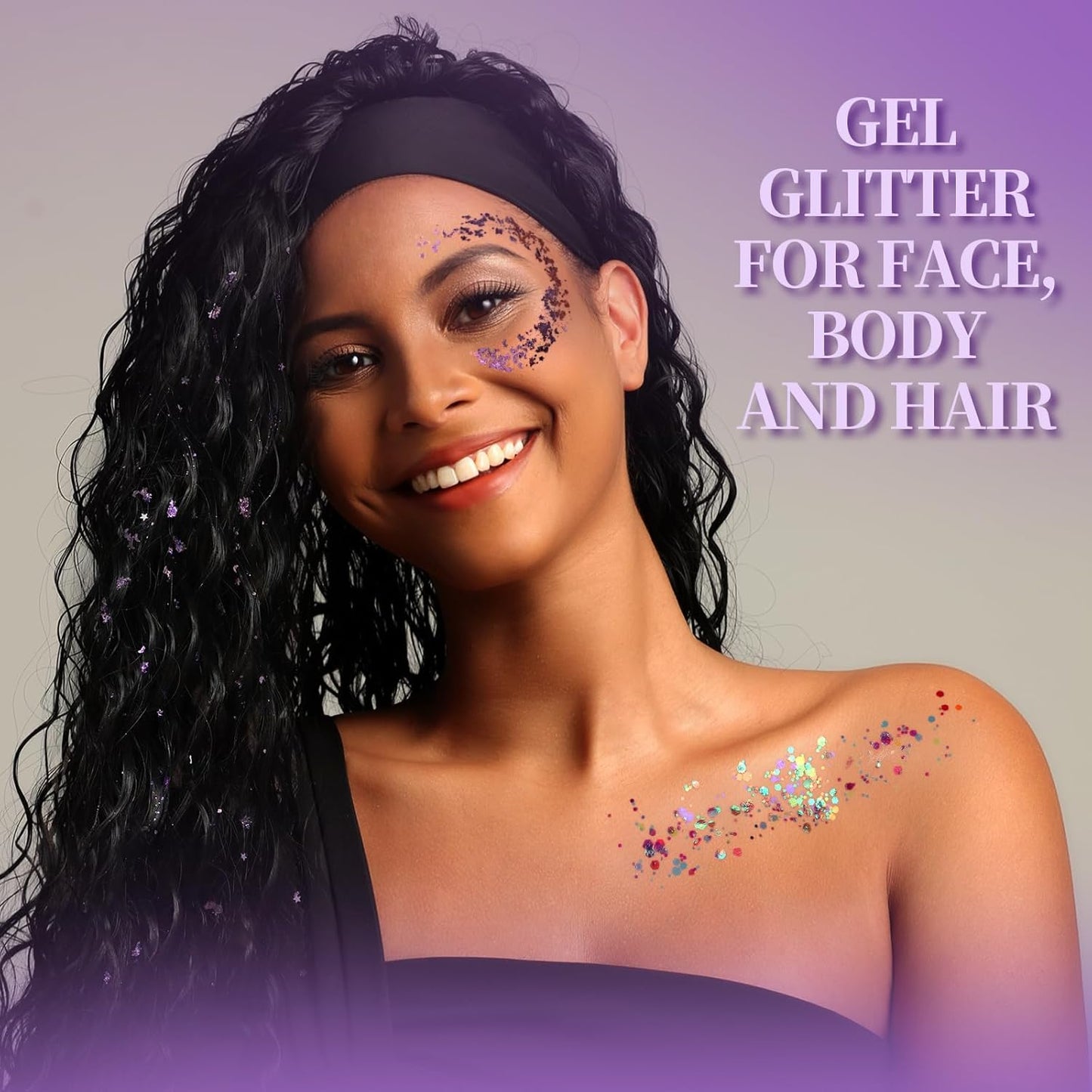 Teenitor Face Glitter Body Glitter, Clear White Body Glitter Gel, Hair Glitter Gel, 6 Shapes Rave Glitter, Mermaid Sequins Makeup Glitters Face Paint, Chunky Sparkling Glitter Gel for Women