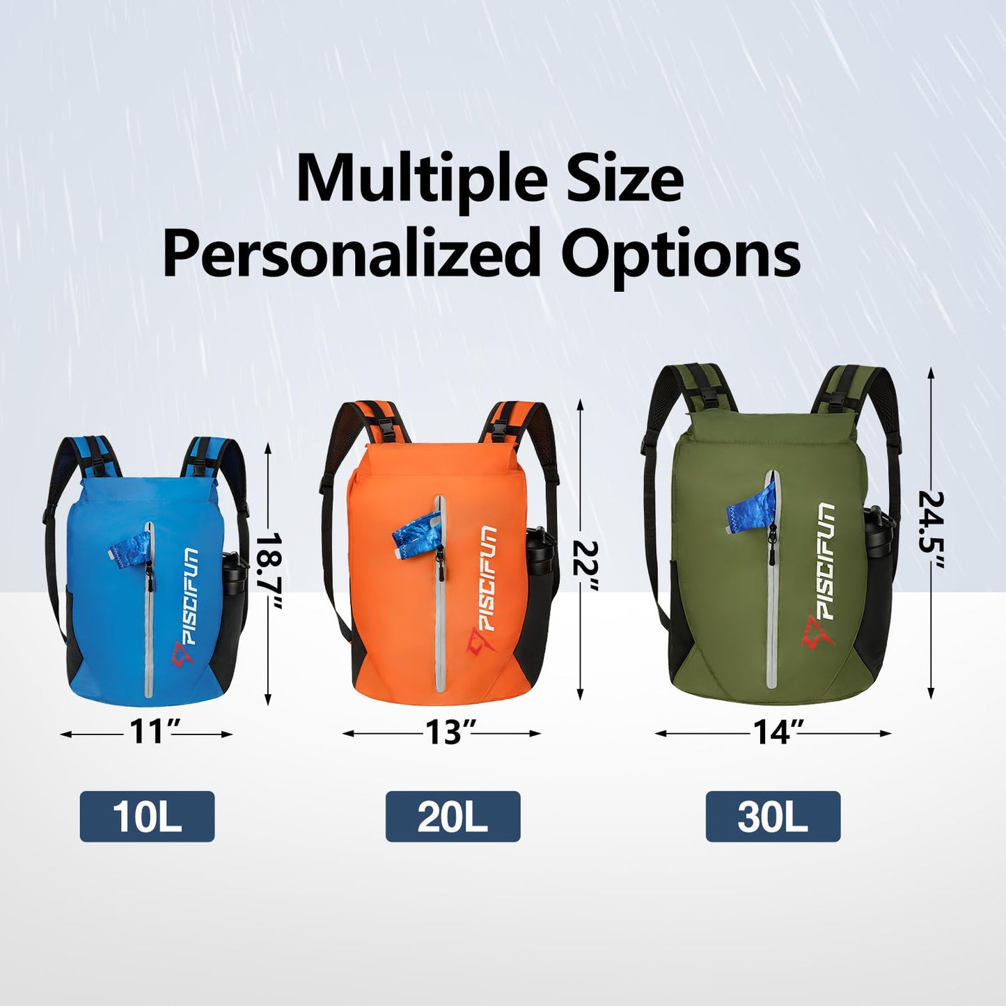 Piscifun Dry Bag Waterproof, Floating Dry Backpack, Lightweight Waterproof Dry Bag with Waist Pouch and Phone Case for Kayaking, Camping, Beach, Boating & Swimming for Men & Women Army Green 30L