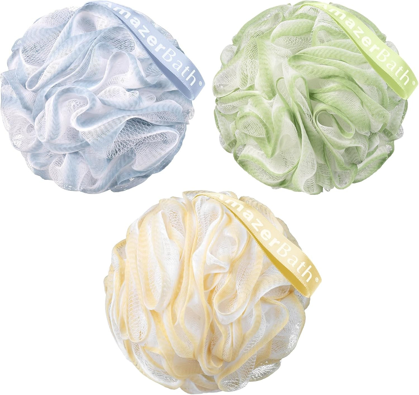 AmazerBath Loofah Sponge, Shower Loofah for Men and Women - Body Scrubber Loofa Set of 3 Classic Black & White Edge, Bath Sponge 60g/PCS