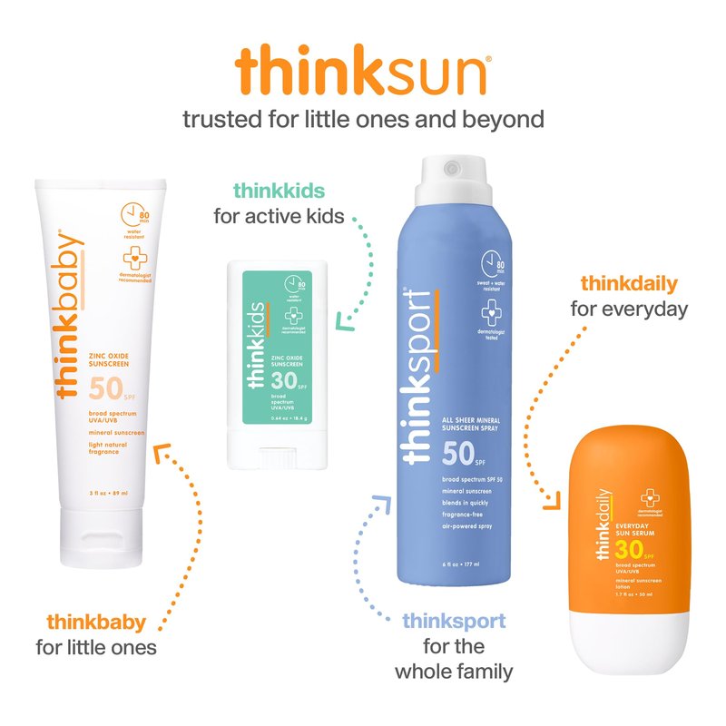 Thinksport Kids Sunscreen Spray, SPF 50 All Sheer Mineral Sunscreen, 6 Fl Oz, Water Resistant Baby & Toddler, Natural Zinc Oxide UVA/UVB Protection