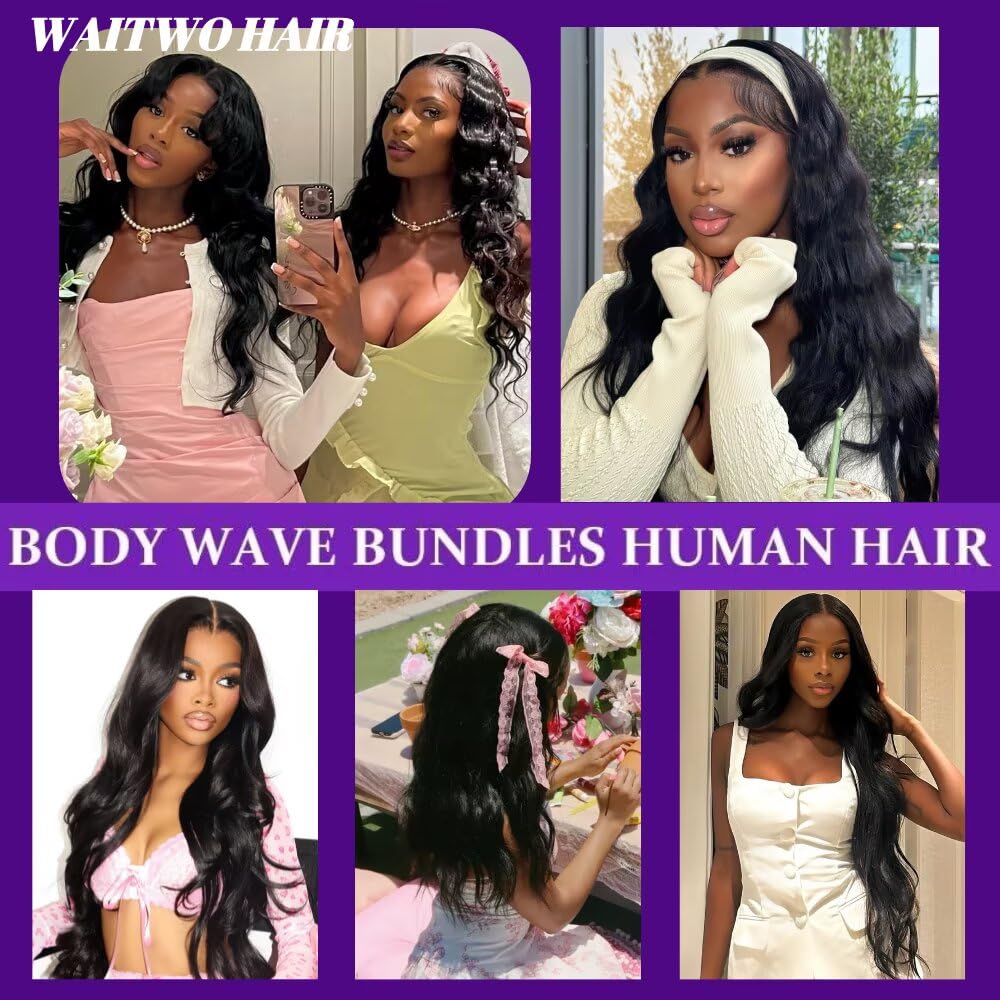 12A Human Hair Bundles 16 Inch Body Wave Bundles Human Hair 100% Unprocessed Brazilian Virgin Weave 1 Bundle for Women Natural Black Wavy Human Hair Extensions