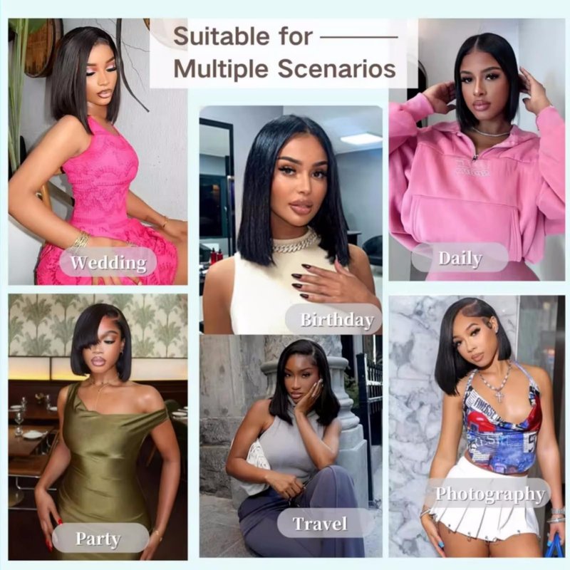 Nakkia 14 Inch Bob Wig Human Hair Pre Plucked Pre Cut HD Transparent Lace Front Wear and Go Glueless Wigs Human Hair for Black Women Short Straight 4x4 Closure Bob Wigs for Beginner