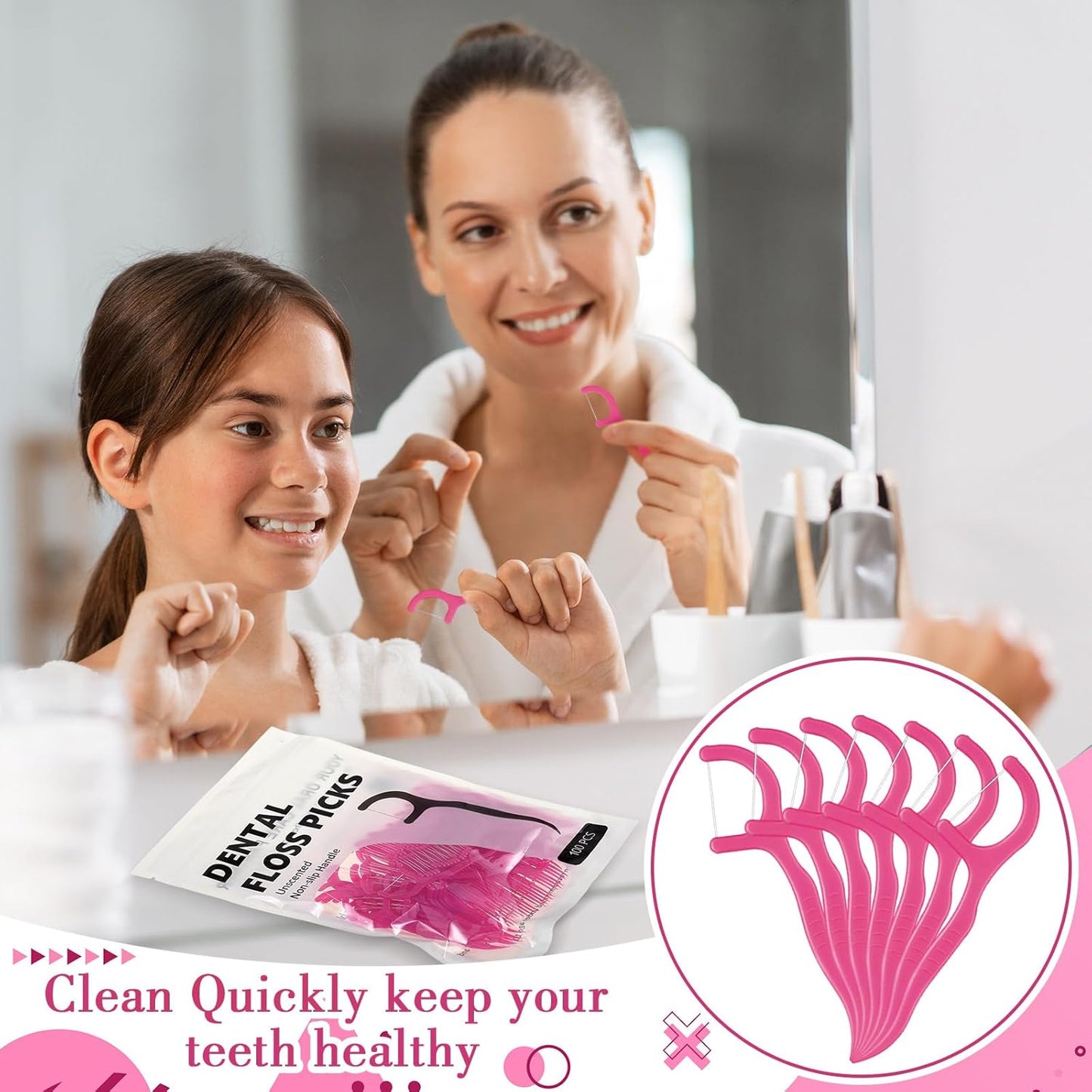 Baderke 200 Count Floss Picks Bulk Non Breakable Tooth Picks Flosser Dental Floss Sticks for Adults Teeth Cleaning Dental Flossers for Family Pack Travel(Light Green)