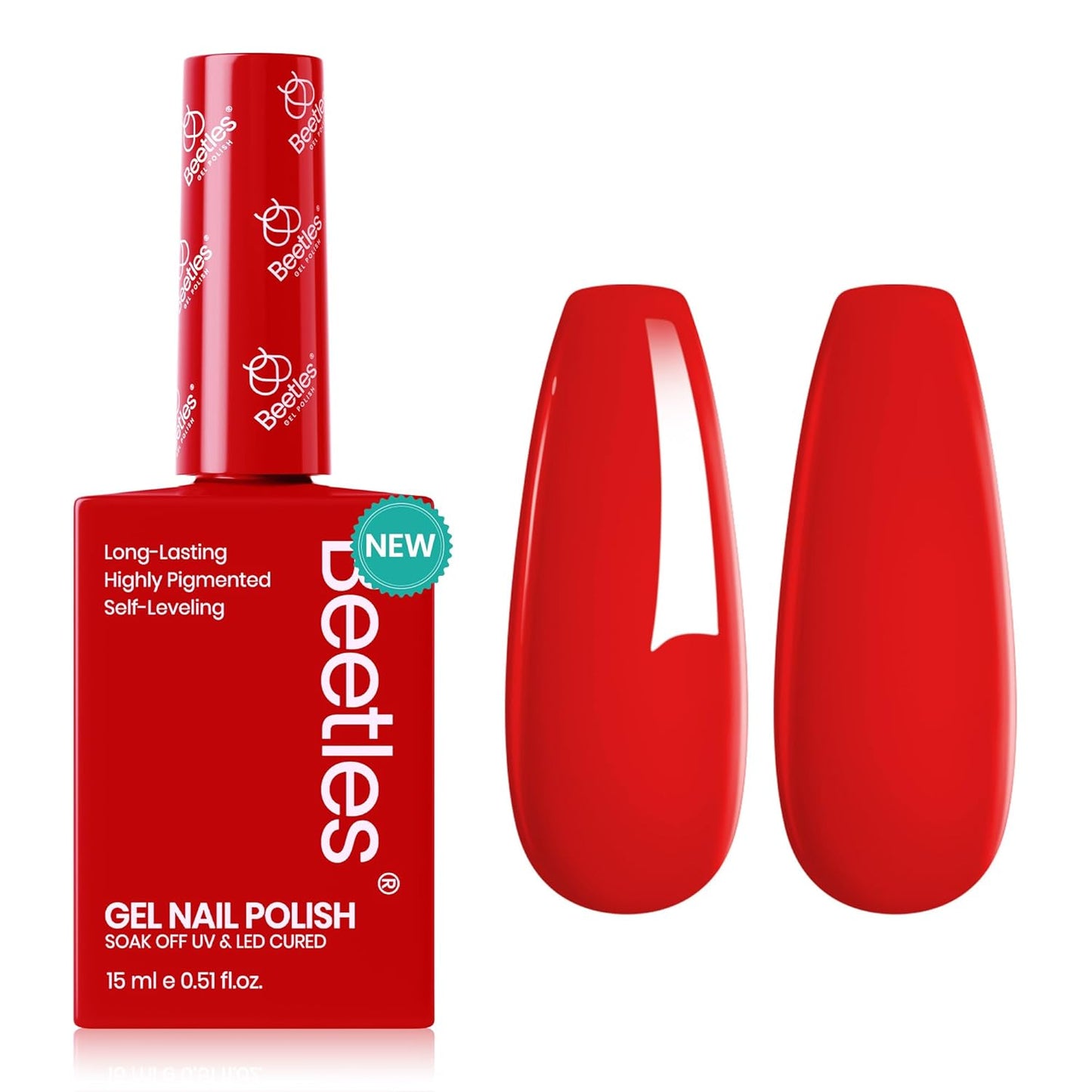 Beetles Red Gel Nail Polish 15ml 0.51 FL.OZ Red Color Soak Off U V LED 4th of July Gel Polish Nail Art Design Patriotic Manicure Salon DIY Home Colorful Bottle for Women