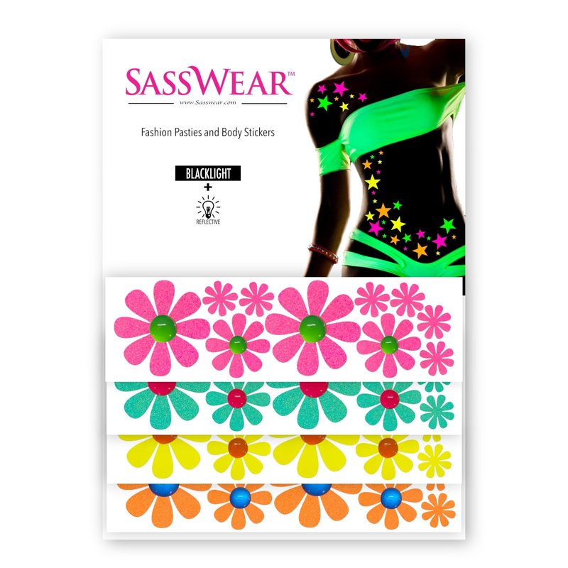 Sasswear Blacklight Body Stickers - Neon Fashion Accessories for Raves, Festivals and Glow Parties, 40/pk (Daisy)