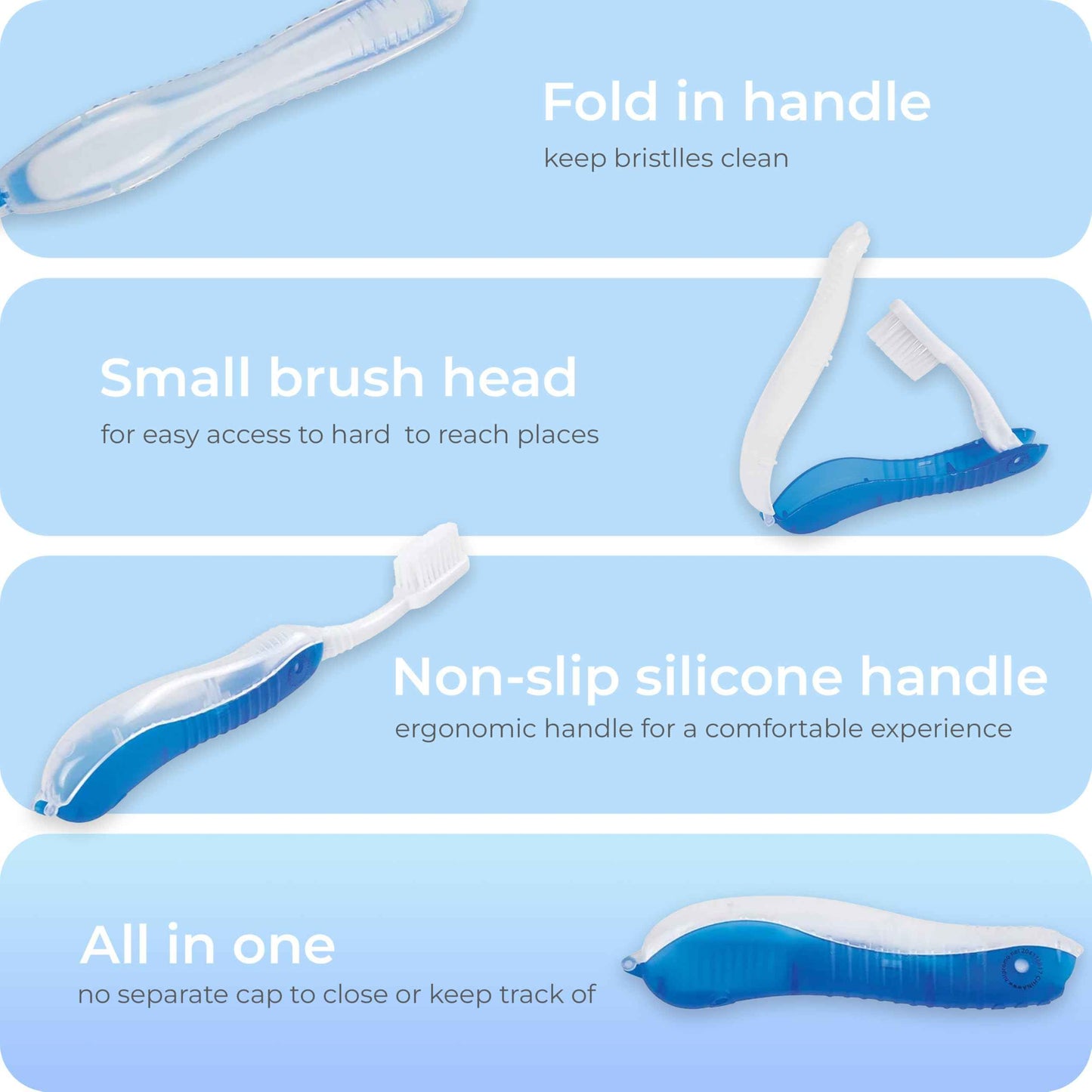 Number 1 In Service 24 Pack Foldable Travel Toothbrushes Soft Bristle Compact Size for Adults, Kids, Men, Women, Mini Tooth Brush Set for Camping, Hotel, Airplane, Toiletry Kits Individually Wrapped