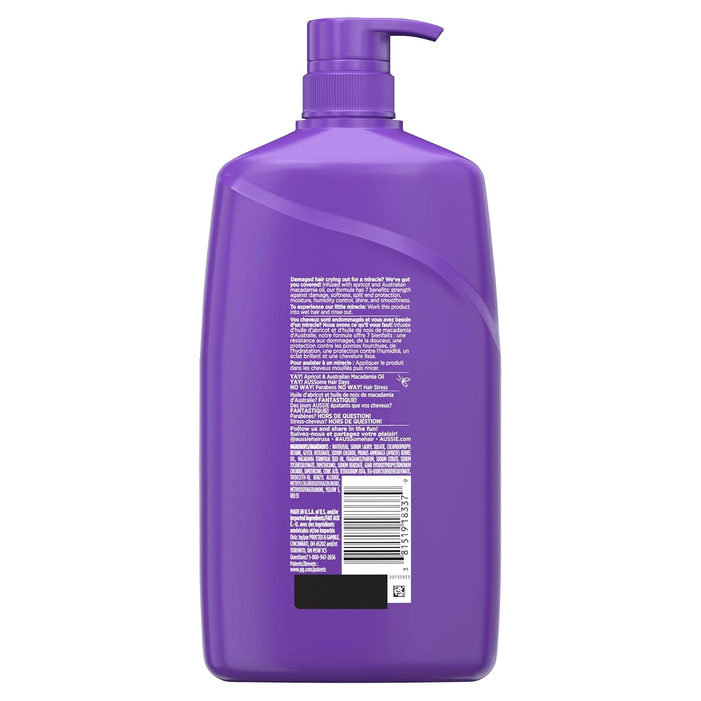 Aussie Total Miracle Shampoo - Paraben-Free Apricot & Macadamia Oil | 26.2 fl oz, Pack of 4