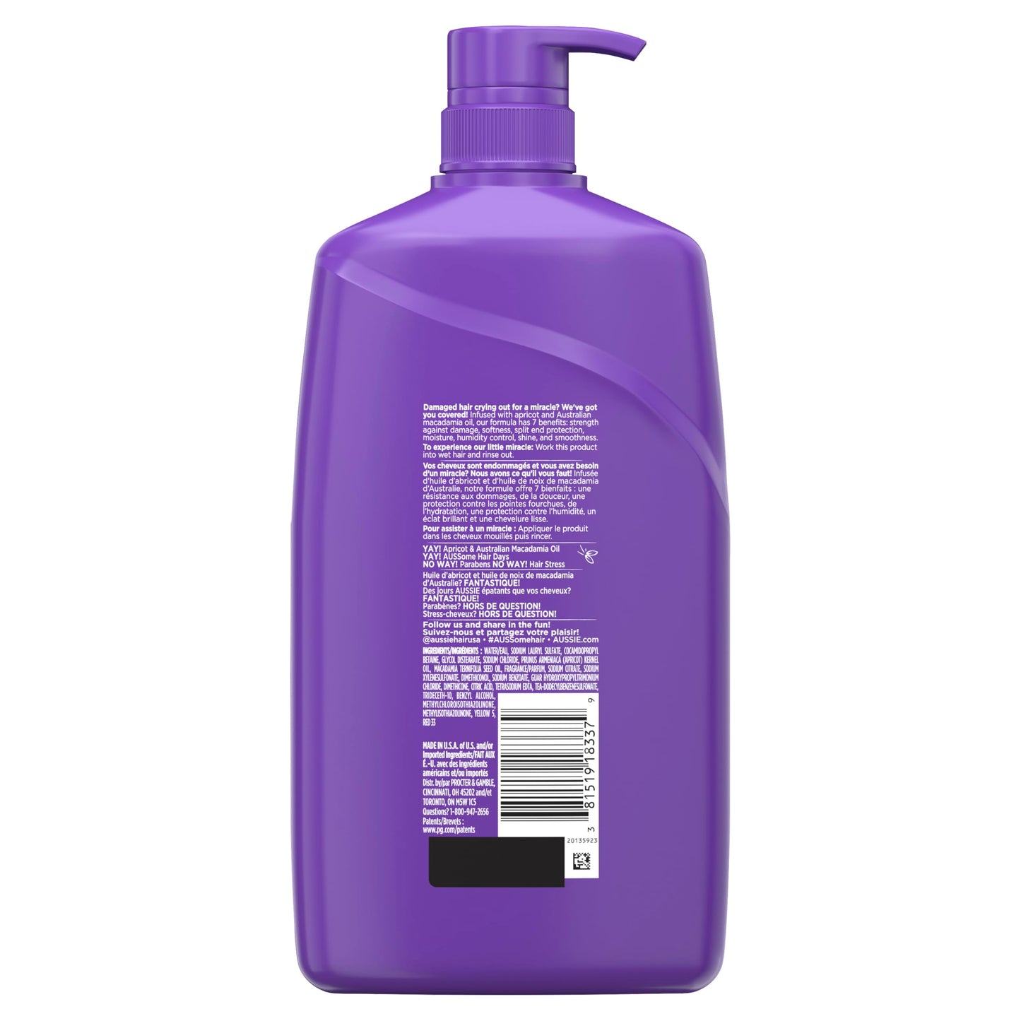 Aussie Total Miracle with Apricot & Macadamia Oil, Paraben Free Shampoo, 26.2 fl oz Pack of 4
