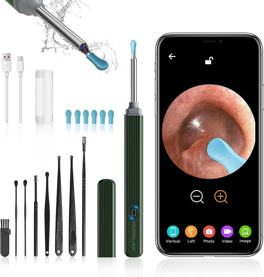 Ear Wax Removal Tool with 8 Pcs Ear Set - Ear Canal Cleaner with 1080P Camera - Ear Cleaning Kit with 6 Ear Scoops - Ear Wax Cleaner with Camera-Otoscope Ear Pick for iOS & Android Turquoise