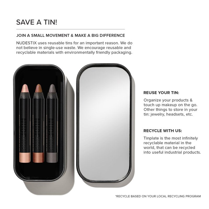 Nudestix Mini Nude Metallic Eye Kit – 3-Piece Cream Eyeshadow Pencil Set in Long-Wear Metallic Nude Shades | Multi-Use Eye Crayons for Shadow, Liner & Primer | Vegan, Travel-Friendly Makeup Set
