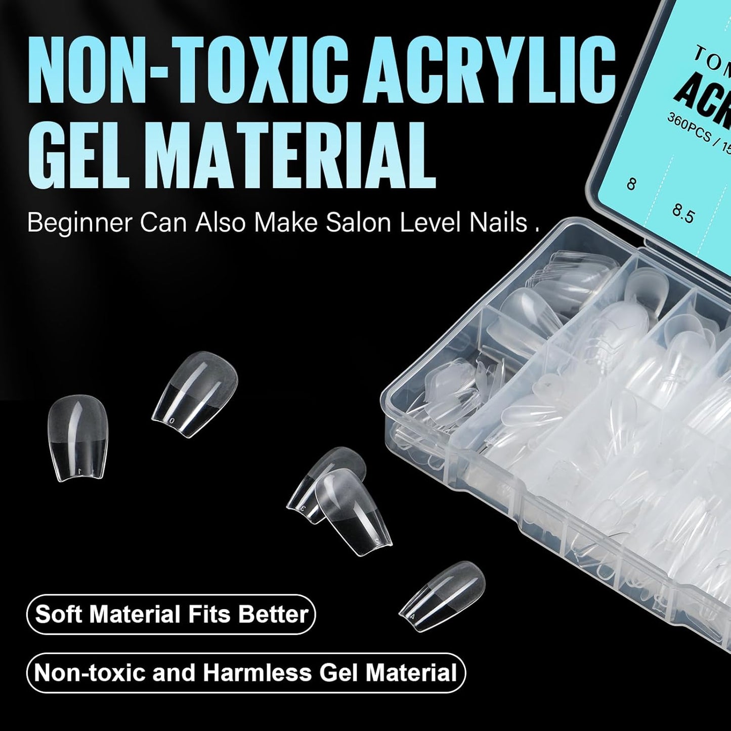 TOMICCA Short Nail Tips Extra Short Square Nail Tips, 192Pcs Fake Nails 12 Sizes Acrylic Clear Nails for Beginner and Professional DIY Gel Nails Salon