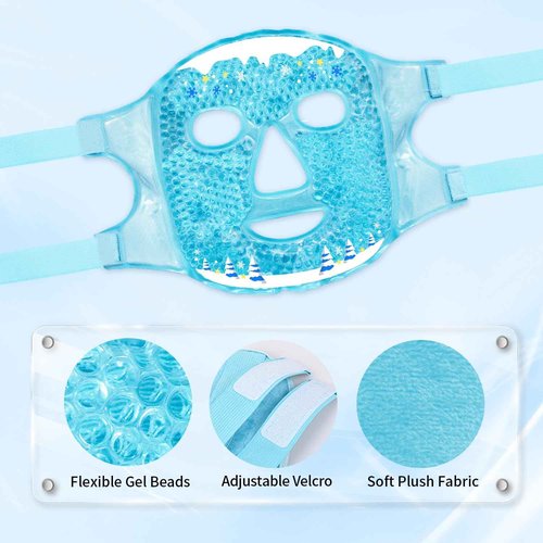 CONBELLA 2PCS Cold Face Eye Masks Ice Face Mask Hot Cold Compress for Dark Circles, Puffiness, Migraines, Headache, Stress, Redness, Cooling Face Masks for Women Man, Skin Care