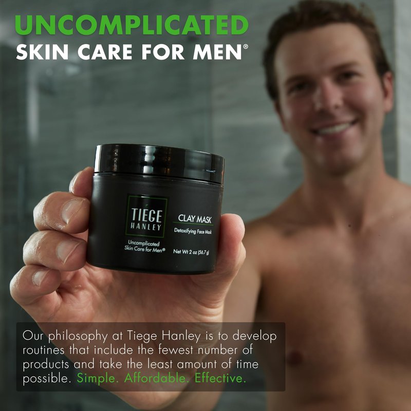 Tiege Hanley Mens Detoxifying Facial Clay Mask, 2 Oz (1-Pack) - Deep Pore Cleansing Charcoal Face Mask with Natural Kaolin Clay Absorbs Excess Oil & Reduces Appearance Pores - Skin Care for Men