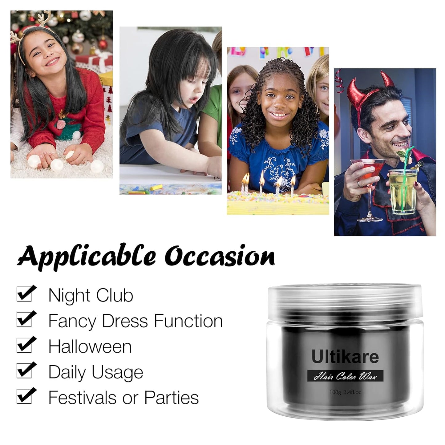 Temporary Hair Color for Kids, Ultikare Orange Hair Dye Washable Natural Hair Wax Color Chalk Mud Cream DIY Hairstyle Clay For Dark Hair Halloween, Cosplay, Party, Christmas Gift Girls 3.4 Fl Oz