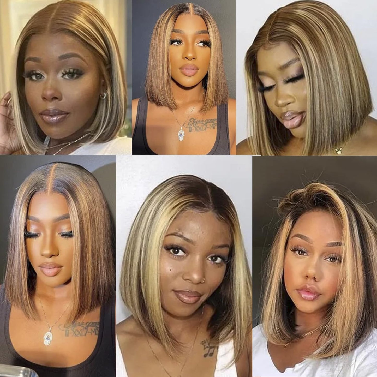 Hertune 8 inch Honey Blonde Bob wig Human Hair 4/27 Highlight Bob Lace Front Wigs Human Hair 180% Density 13x4 HD Frontal Lace Wigs Pre Plucked Ombre Color Short Straight Bob Wigs for Black Women