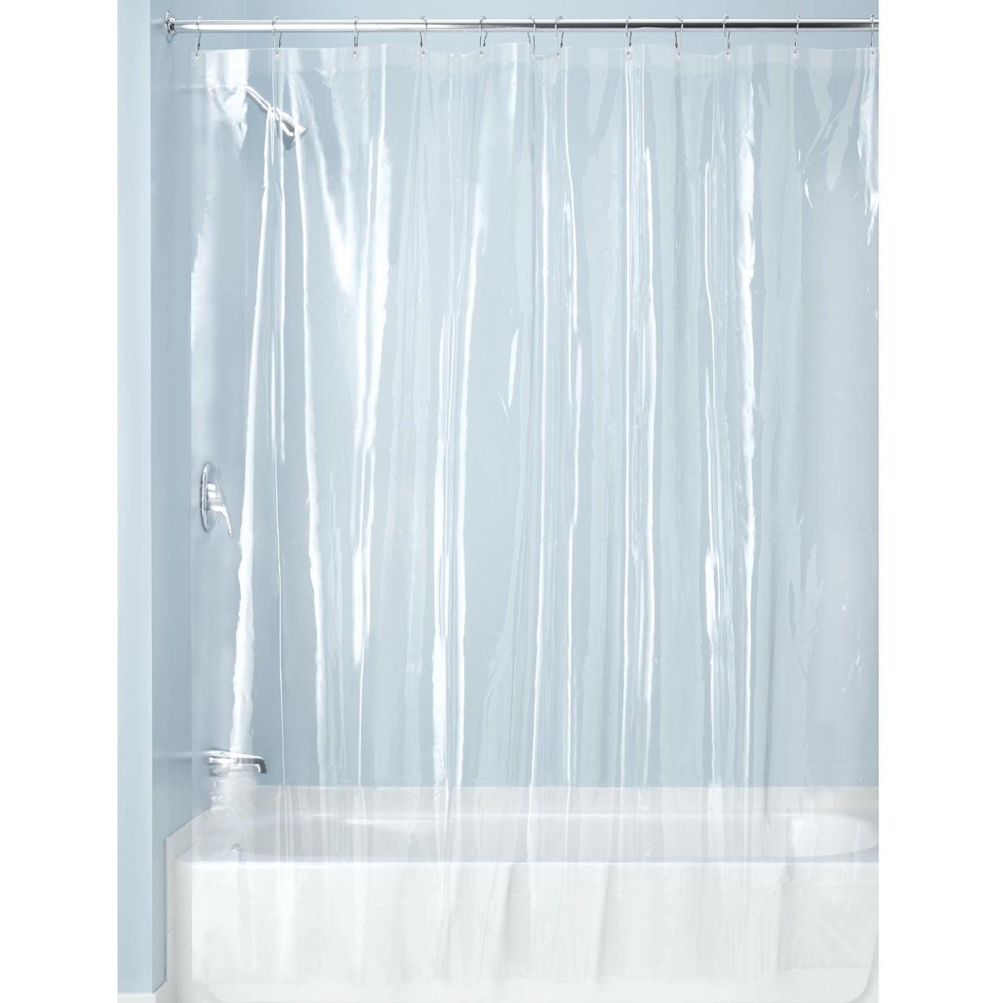iDesign Waterproof PEVA Plastic Shower Curtain Liner for Use Alone or With Fabric Curtain, 72” x 72”, Clear