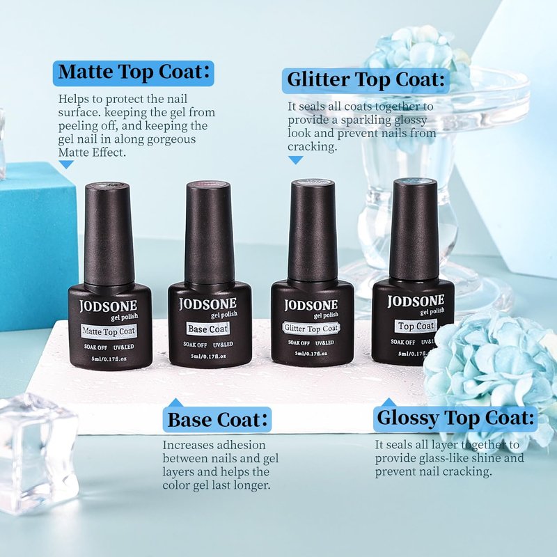 JODSONE Same Color Same Bottle 36 Colors Gel Nail Polish with U V Light Soak Off Glitter Base Top Matte Coat Manicure Salon Home DIY