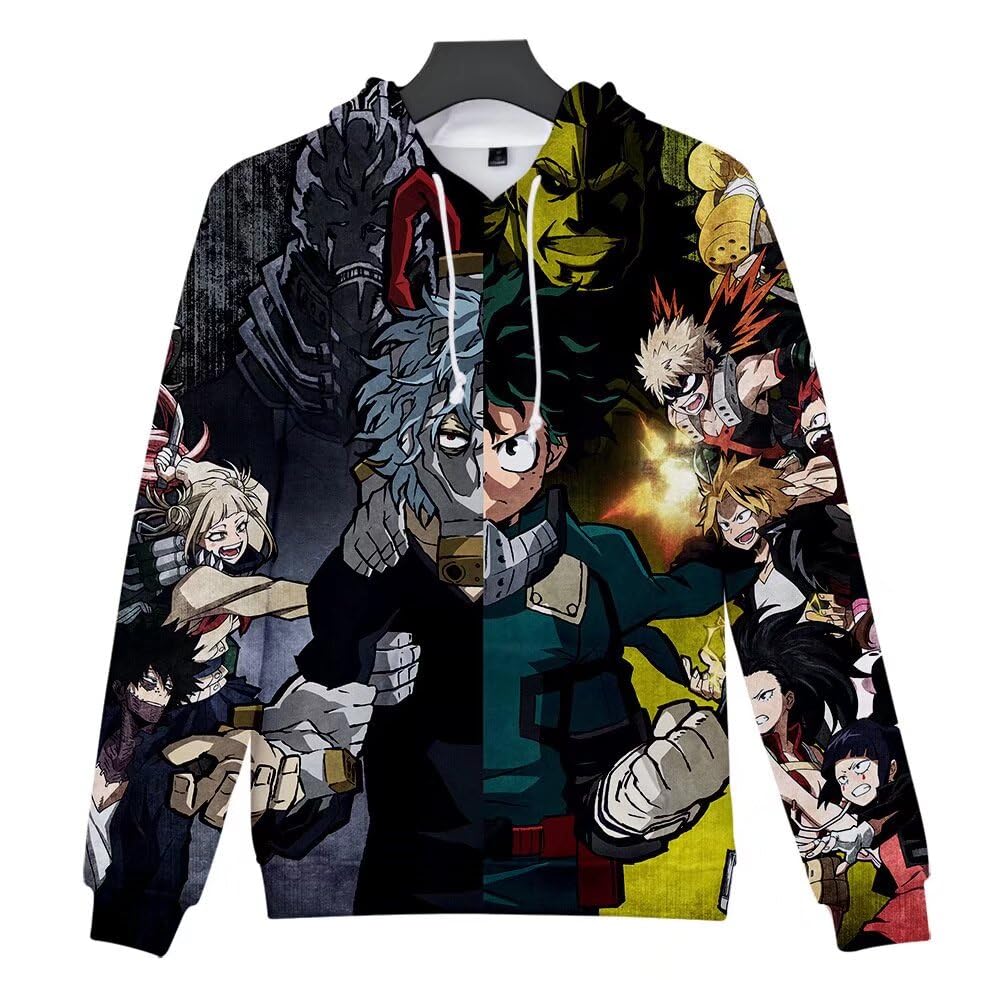 CHLOBLOM Boku No Hero Fleece Hoodie Novelty Hooded Pullover Sweatshirt for Adult (S, Green Black)