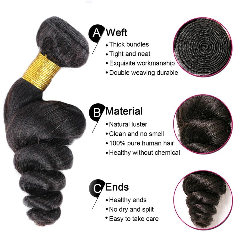 VIYAVIYA Brazilian Loose Wave Human Hair Bundles - One Bundle, 10A Unprocessed, For Black Women