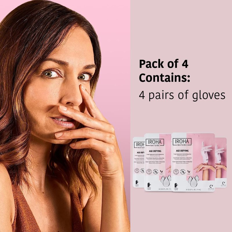 IROHA NATURE Anti-Aging Hand Mask Gloves | 15 Pairs | Triple Hyaluronic Acid, Bakuchiol & Niacinamide | Reduces Wrinkles & Dark Spots | Vegan & Cruelty-Free | 93% Natural Ingredients