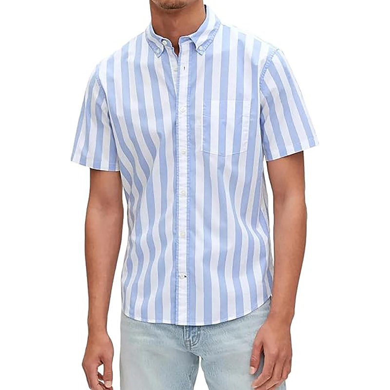 GAP Mens Stretch Poplin Shirt Blue Awning Stripe L