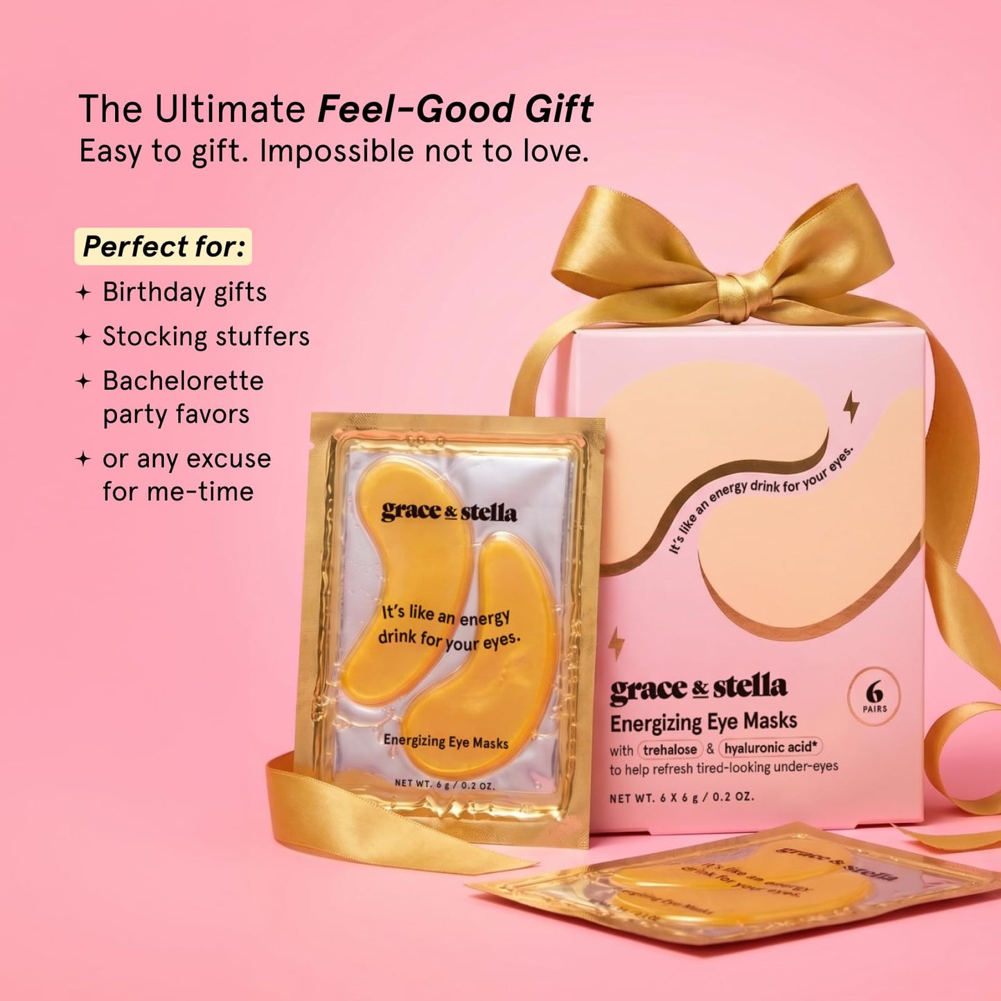 grace & stella Award Winning Under Eye Mask - Teen Gifts, Gel Eye Patches for Dark Circles, Puffy Eyes, Wrinkles, Undereye Bags, Travel Gifts for Women - Vegan, Self Care (6 Pairs, Gold)