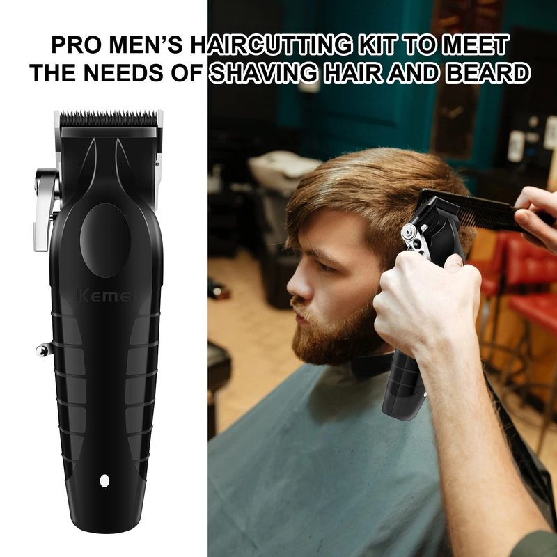 KEMEI Black Hair Clippers for Men, Adjustable Blade Cordless Clipper Professional Barber Clippers, USB Rechargeable Wireless Haircut Clippers km-2296