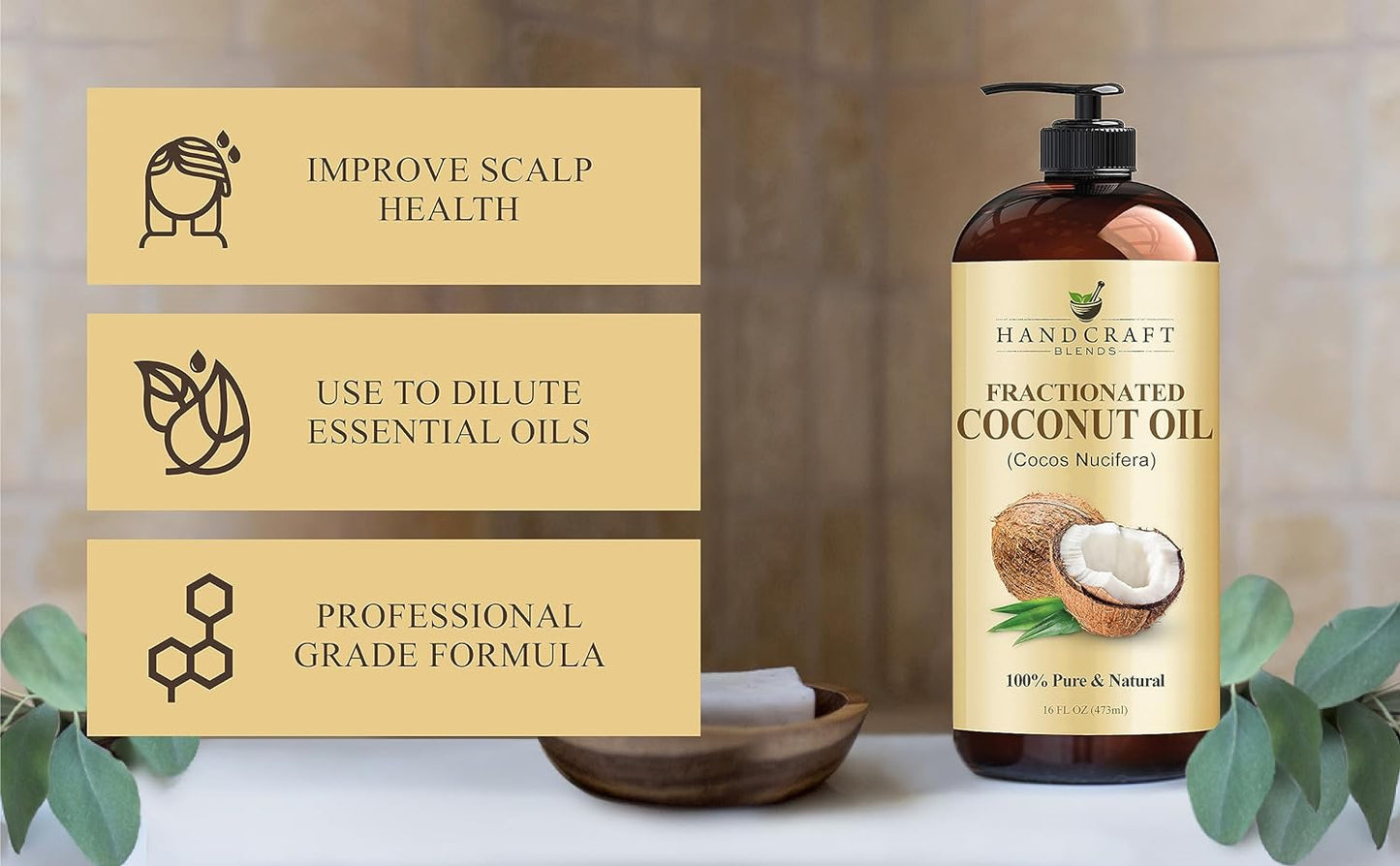 Handcraft Blends Fractionated Coconut Oil - 8 Fl Oz - 100% Pure and Natural - Premium Grade Carrier Oil for Skin and Hair - Hair and Body - Massage