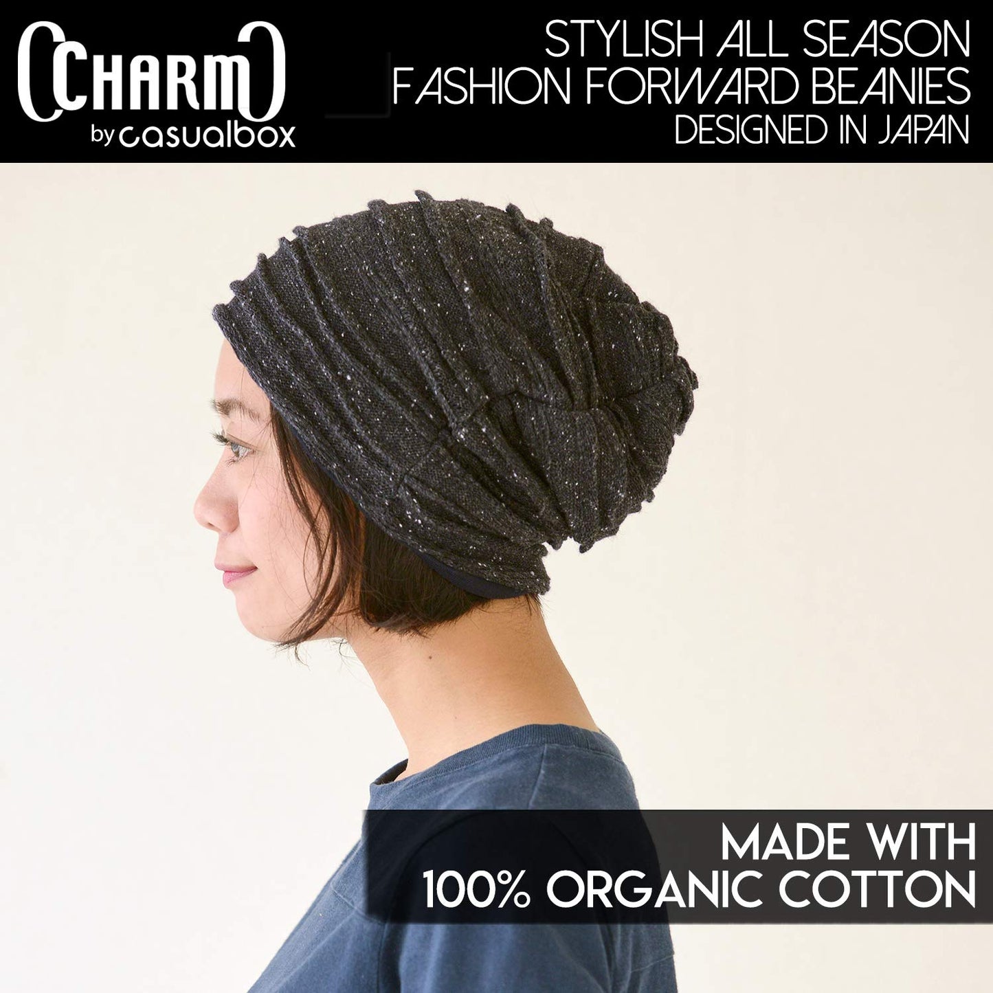 CHARM Organic Cotton Winter Beanie - Men Slouchy Oversized Hat Women Chemo Cap Slouch All Season Unisex Gray