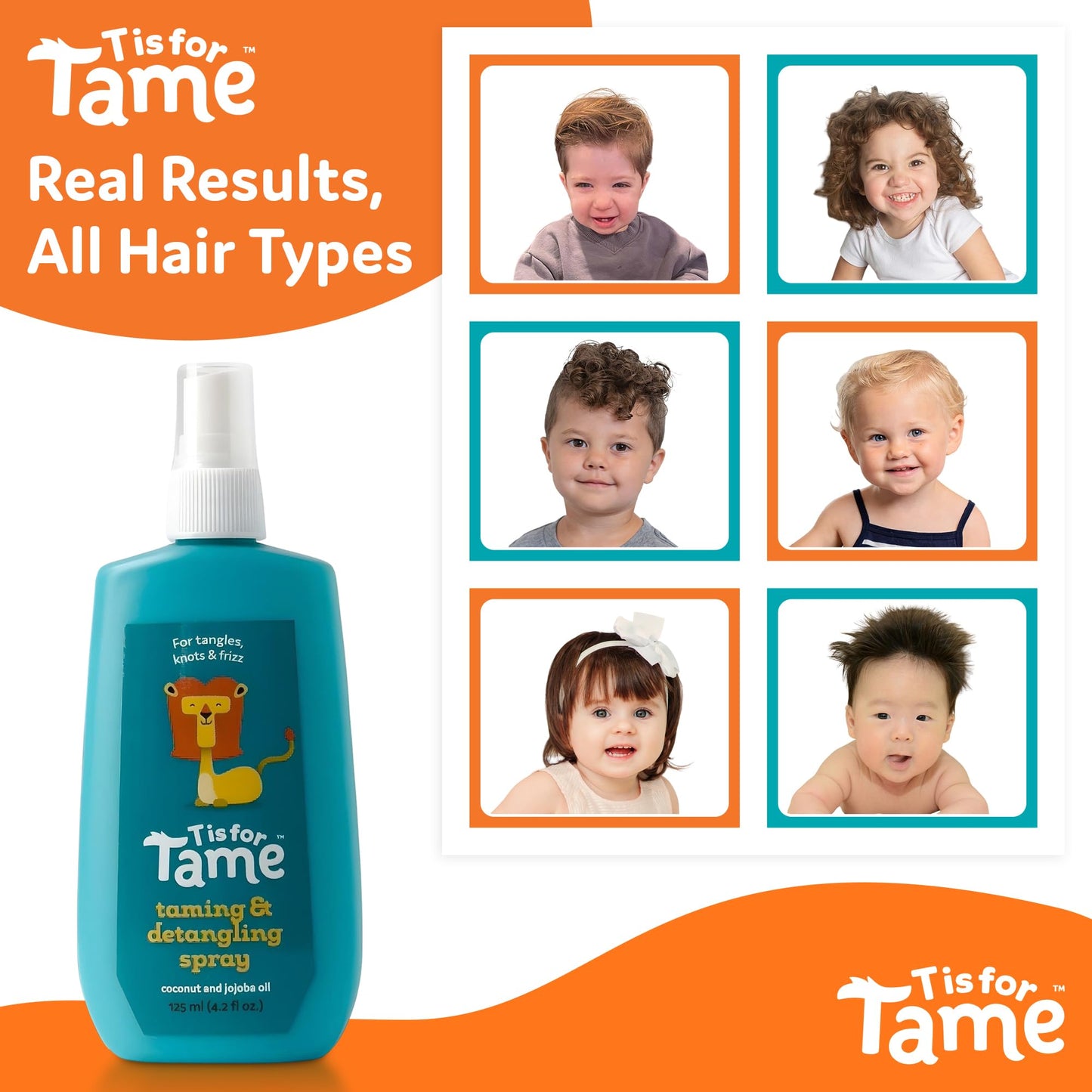 T is for Tame - Natural Hair Taming & Conditioning Spray for Kids and Babies - Tames Knots, Frizz & Detangles, Made in the USA - All Hair Types Including Curly - 4.2 fl oz (2 Pack) - Made in the USA