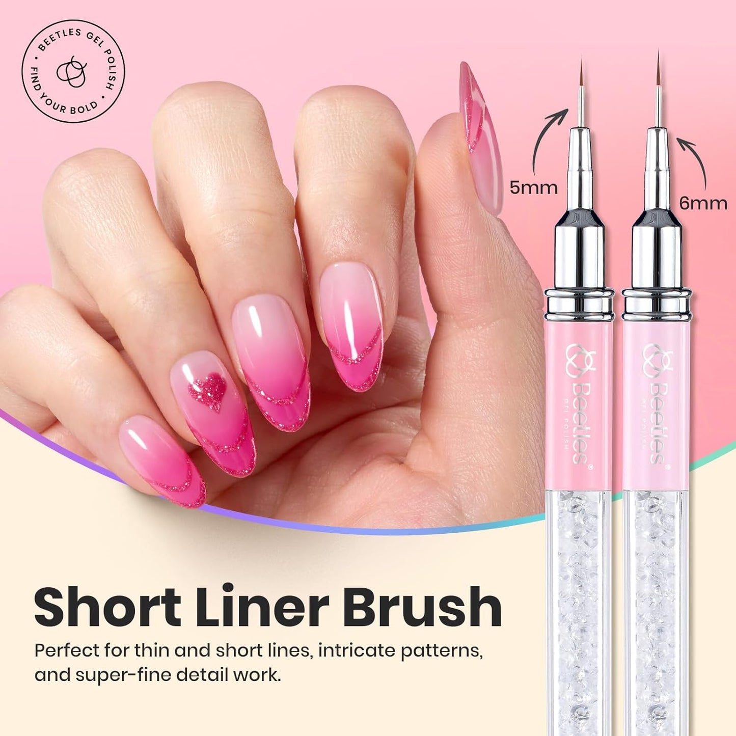Beetles Nail Art Brushes, 8pcs Double-headed Nail Art Tool Set, Nail Dotting Tools, Striping Nail Art Brushes for Lines, Nail Drawing Pen with Bow knot Stickers Gift for Women
