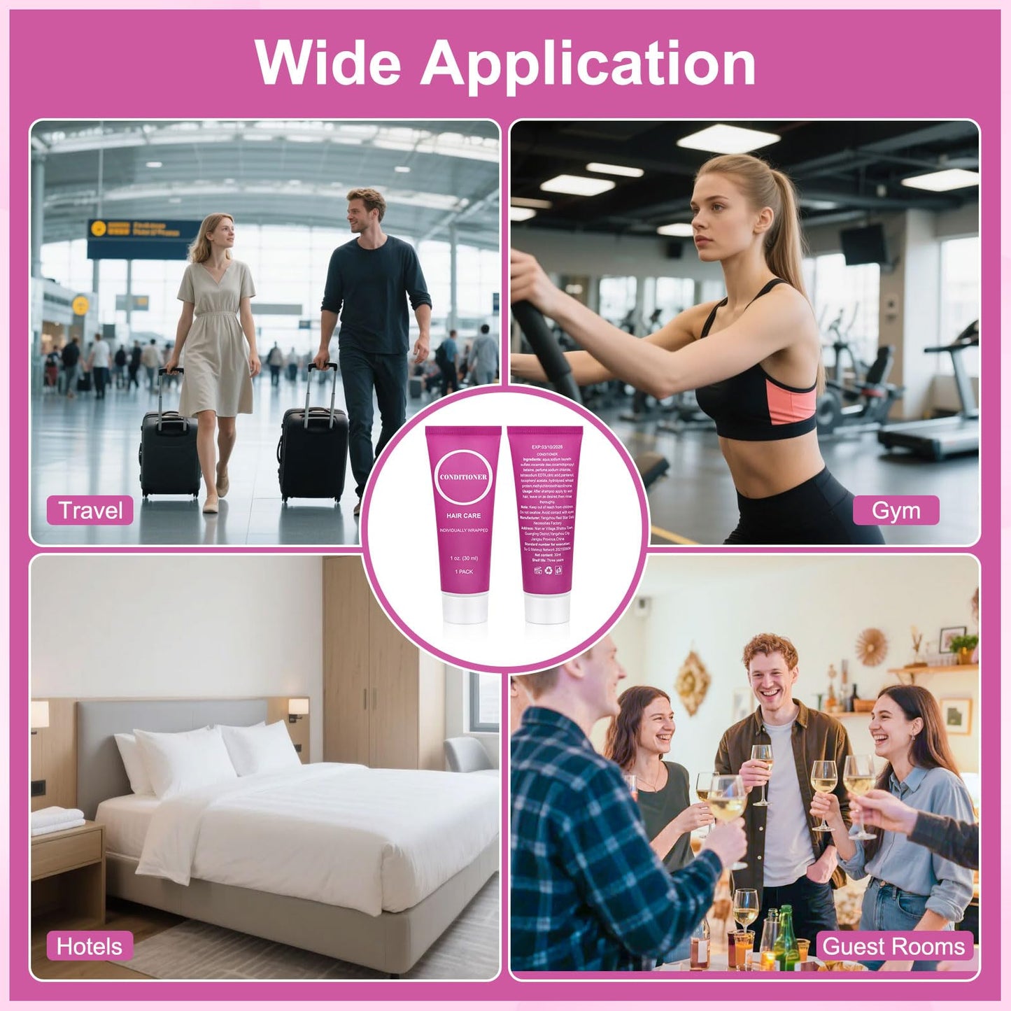 Travel Size Conditioner in Bulk, Individually Wrapped Mini Hair Sample Trial Small Conditioner for Men Women Essential Toiletries Amenities for Hotel Guests Shelter/Homeless/Charity 1 oz (100 Pack)