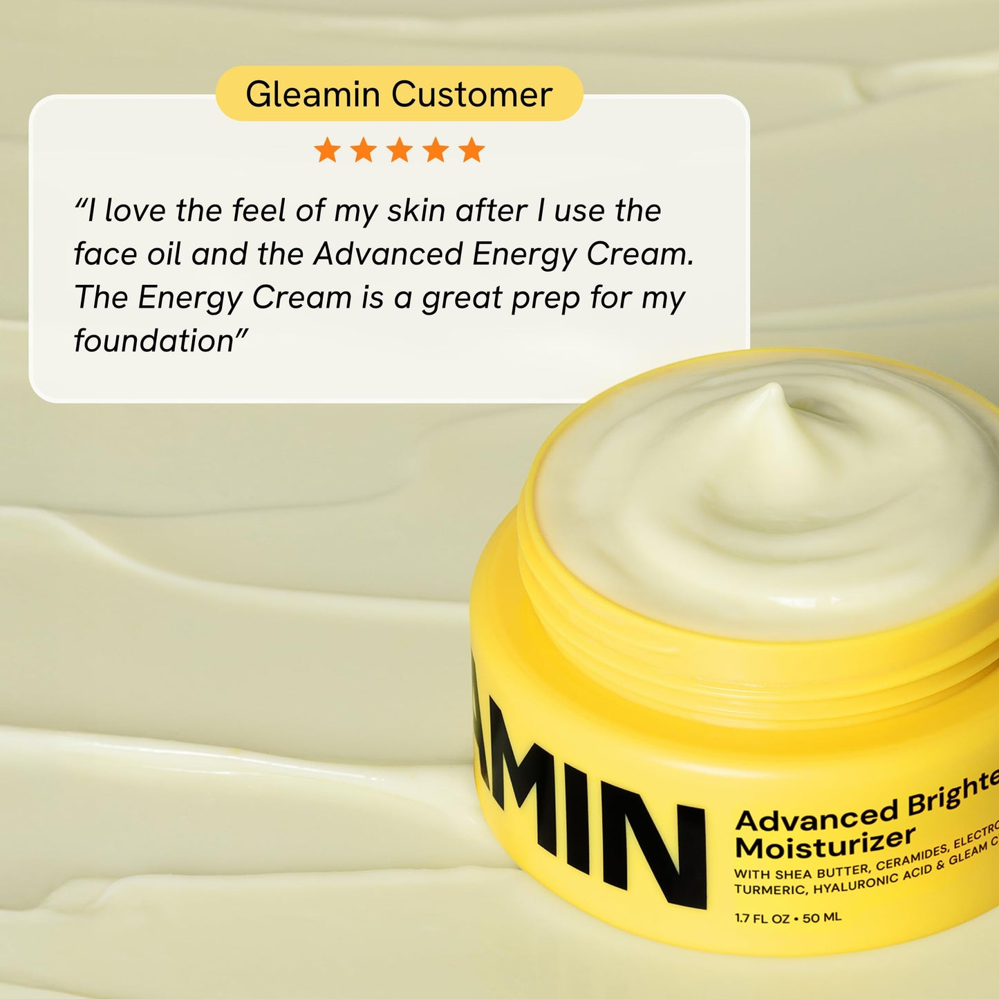 Gleamin Advanced Brightening Moisturizer - Facial Cream with Shea Butter, Vitamin C and Ceramides, Helps Improve the Look of Dark Spots, Uneven Tone & Deep Hydration, Fragrance Free - 1.7 fl oz