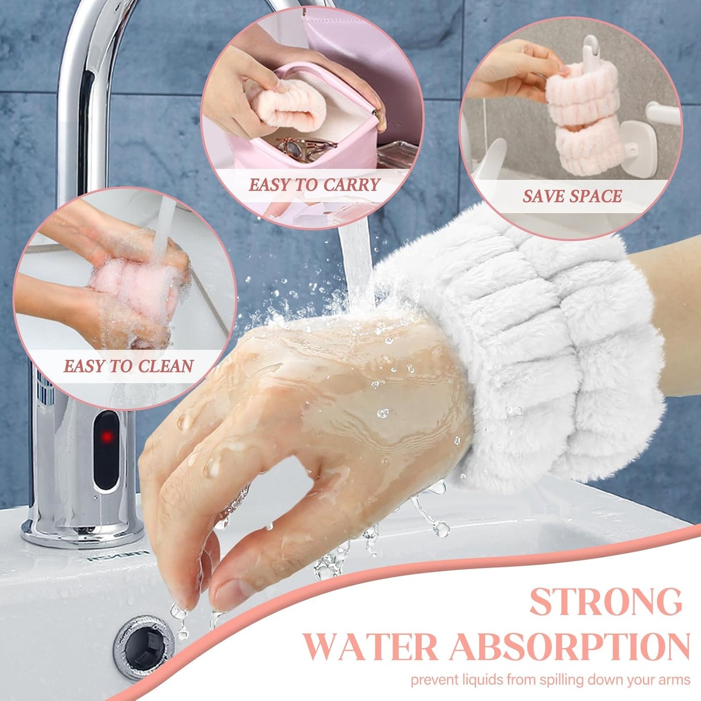 Crosize 8 Pcs Microfiber Wrist Bands for Washing Face, Women's Absorbent Face Washing Wristbands, Prevent Water from Spilling Down Your Arms