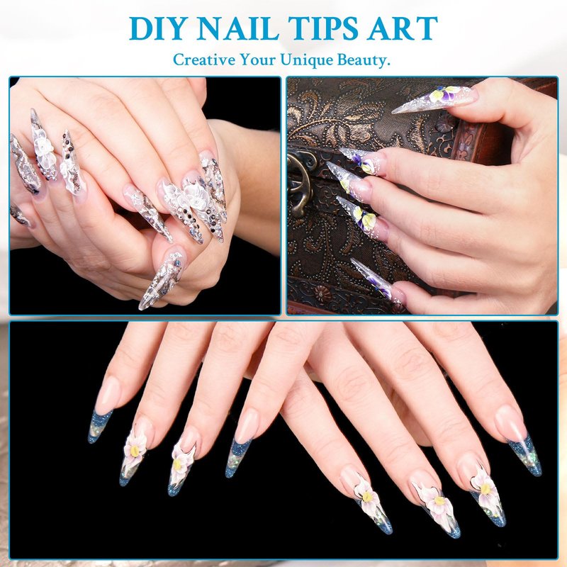 DAZHICN 500 PCS Stiletto Nail Tips, 10 Sizes Full Cover, Long Nail Tips for Nail Extension, Pre Shaped for DIY Salon (Clear Stiletto-500 PCS)