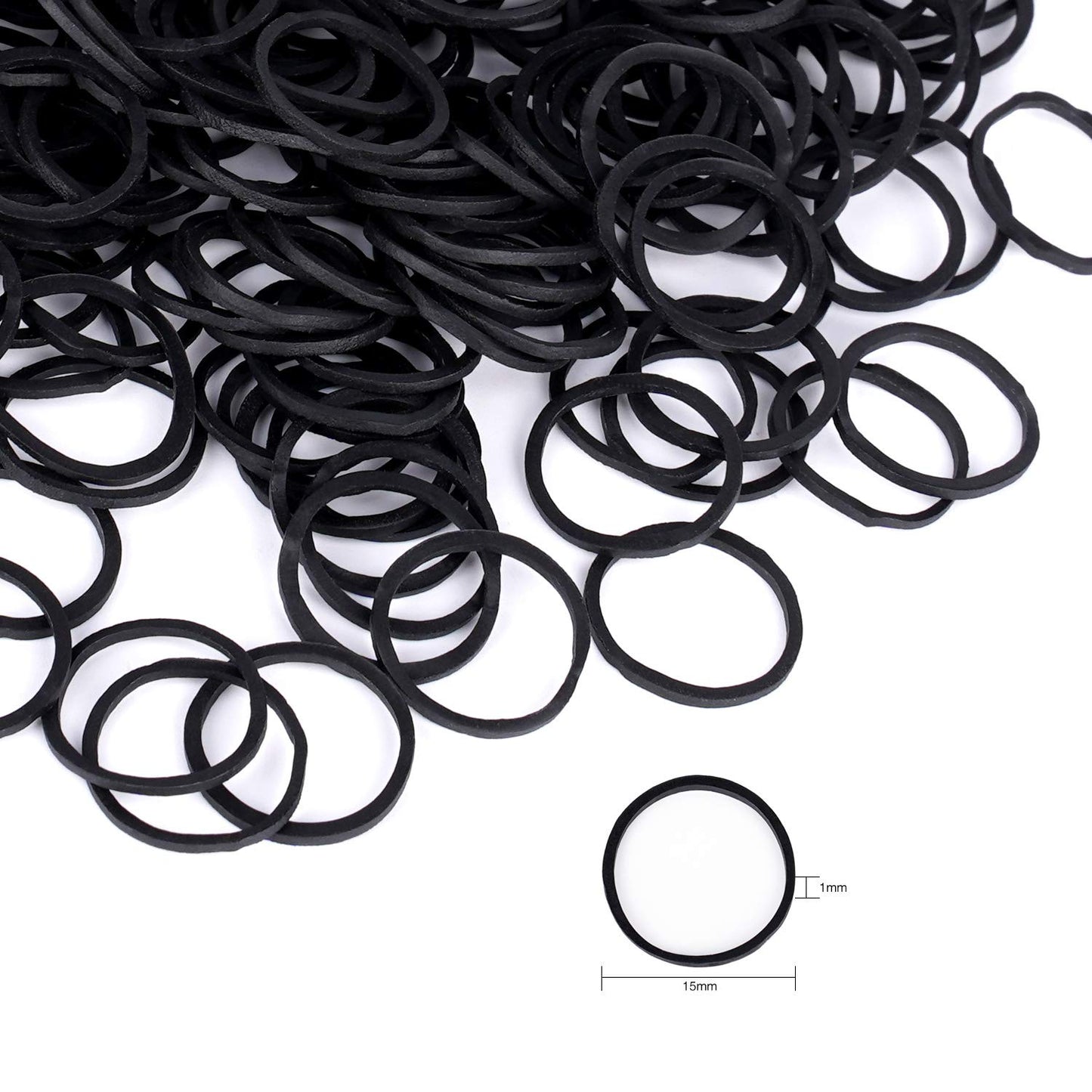 HOYOLS 3/4” Inches Black Hair Rubber Bands for Hair Ties Small Mini Elastics Bands Large Braiding Ponytail Holders for Baby Toddler Girls Kids No Damage 600pcs (M) Latex-Free