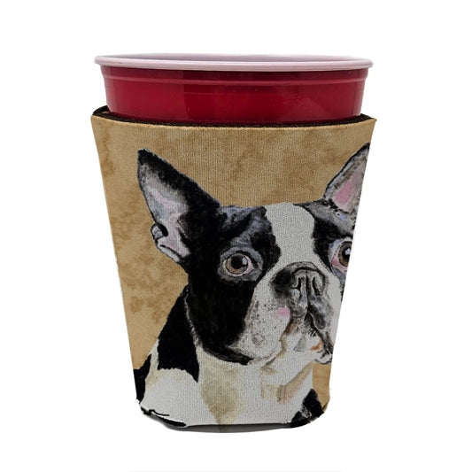 Caroline's Treasures SC9140RSC Boston Terrier Red Cup Hugger Cup Cooler Sleeve Hugger Machine Washable Drink Sleeve Hugger Collapsible Insulator Beverage Insulated Holder