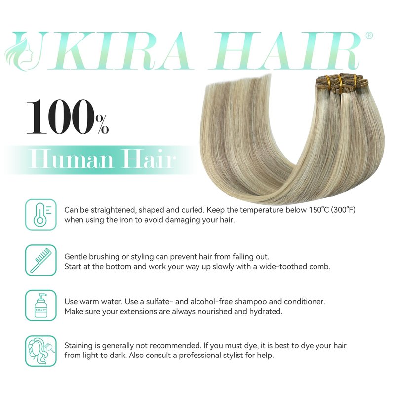 Ukira Ash Blonde Hair Extensions Clip in Real Human Hair, 12 Inch 75g 7pcs 18/613 Mixed Bleach Blonde Clip in Hair Extensions Real Human Hair, Natural Straight Remy Human Hair Clip ins for Women