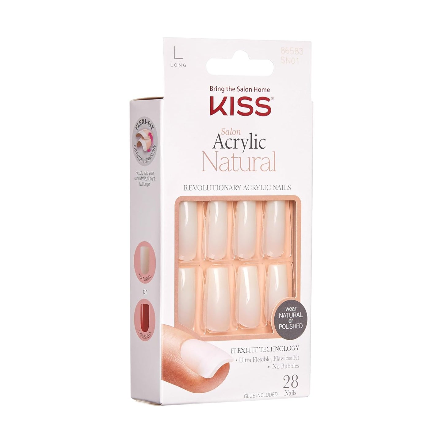 KISS Salon Acrylic Natural Press On Nails, Nail glue included, 'Rare', Nude, Short Size, Squoval Shape, Includes 28 Nails, 2g Glue, 1 Manicure Stick, 1 Mini File