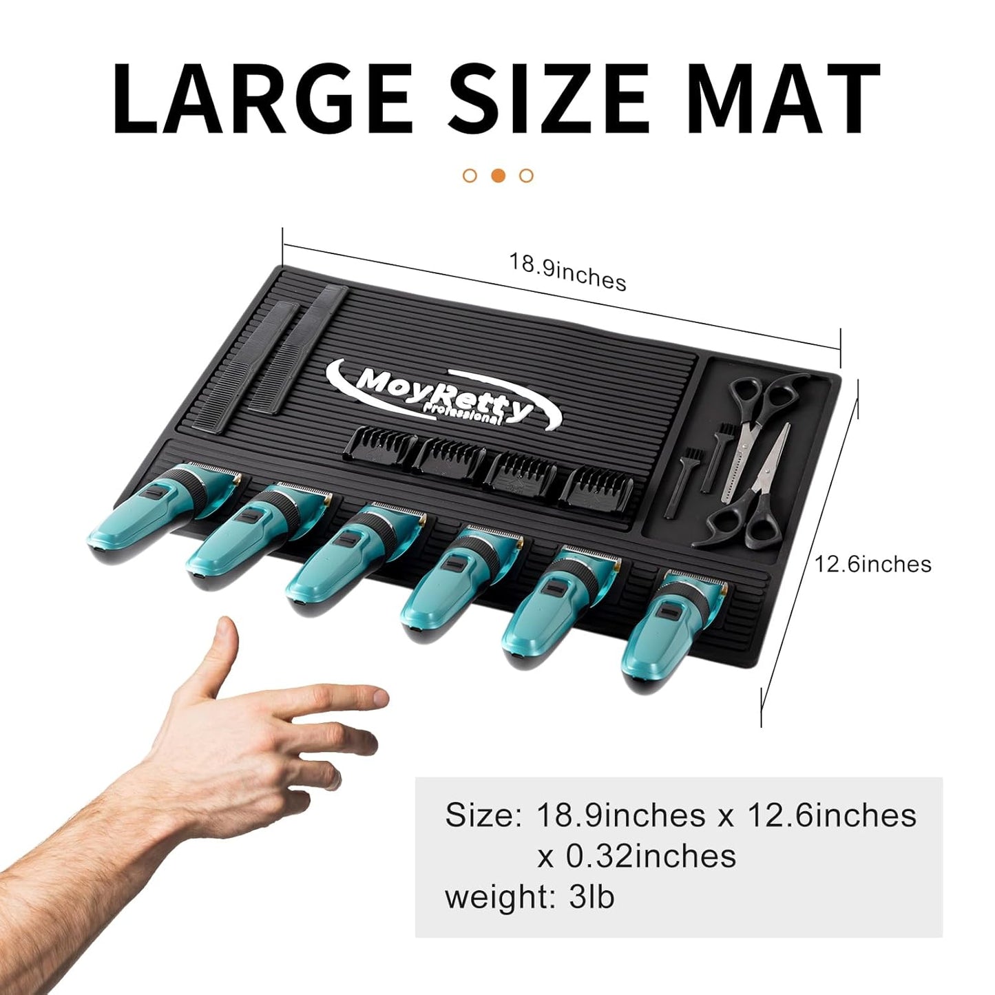 Magnetic Barber Mat for Clippers - 6 Strong Organizer Stations | Anti-Skid Rubber, 18.9" x 12.6", Black