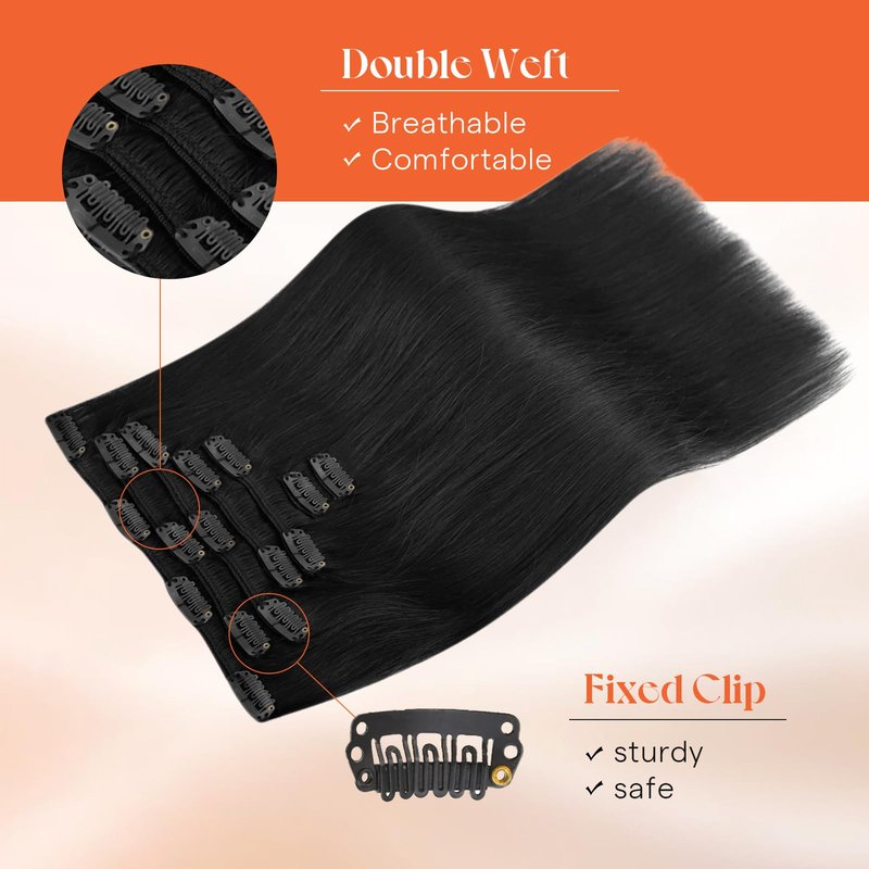 Sunny Hair Clip in Hair Extensions Real Human Hair 85g Remy Hair Clip in Extensions for Women Human Hair Extensions Natural Black 12 Inch