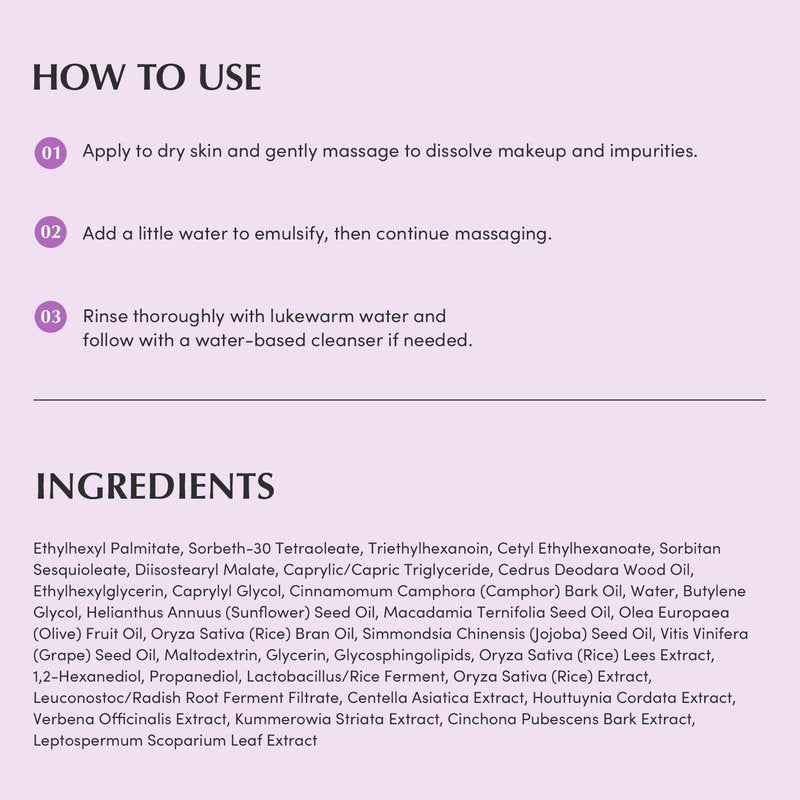 EQQUALBERRY Purple Rice Pore Smoothing Cleansing Oil – Deep Cleansing for Pores & Blackheads | Korean Oil Cleanser for Face & Makeup Remover | Hydrating & Soothing Formula, 6.76 fl.oz