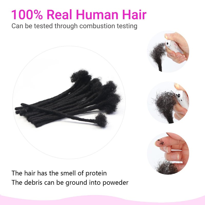 0.6 cm Width 8 Inch 20 Strands Human Hair Loc Extensions, Natural Black 100% Full Handmade Permanent Real Human Hair Dreadlock Extensions for Women/Men/Kids Can Be Dyed Bleached Curled Twisted